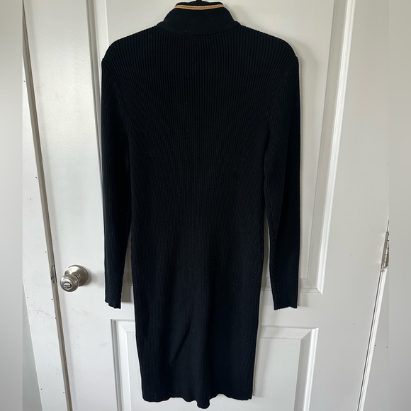 Lauren Ralph Lauren Midi Black Knit Sweater Dress High Collar Gold Accents Sz M - Picture 9 of 11